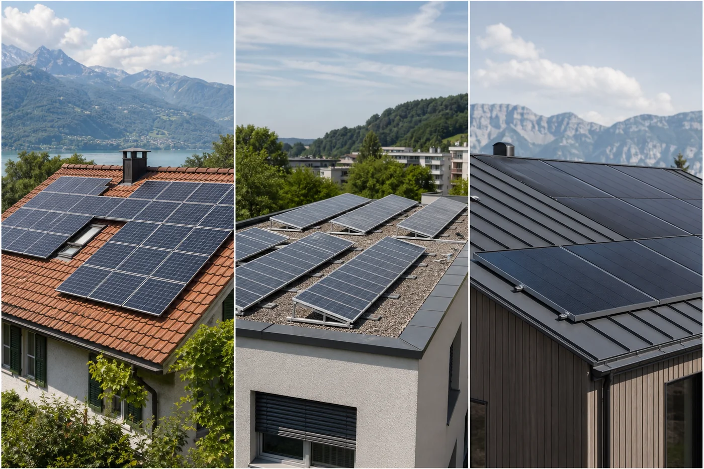 Vergleich von Photovoltaik auf Ziegeldach, Flachdach und Metalldach