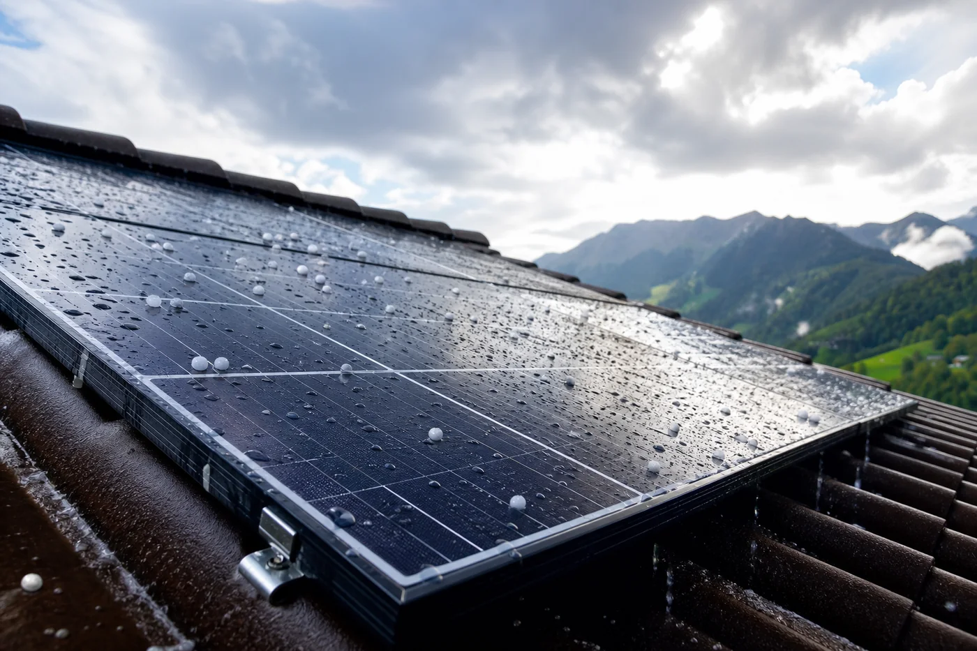 Photovoltaikmodule bei Hagel und starkem Regen
