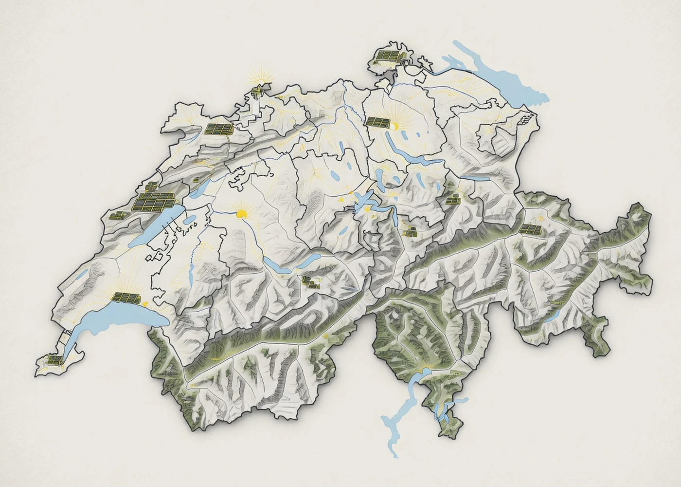 Illustration der Schweizer Kantone und regionaler Solar-Förderung