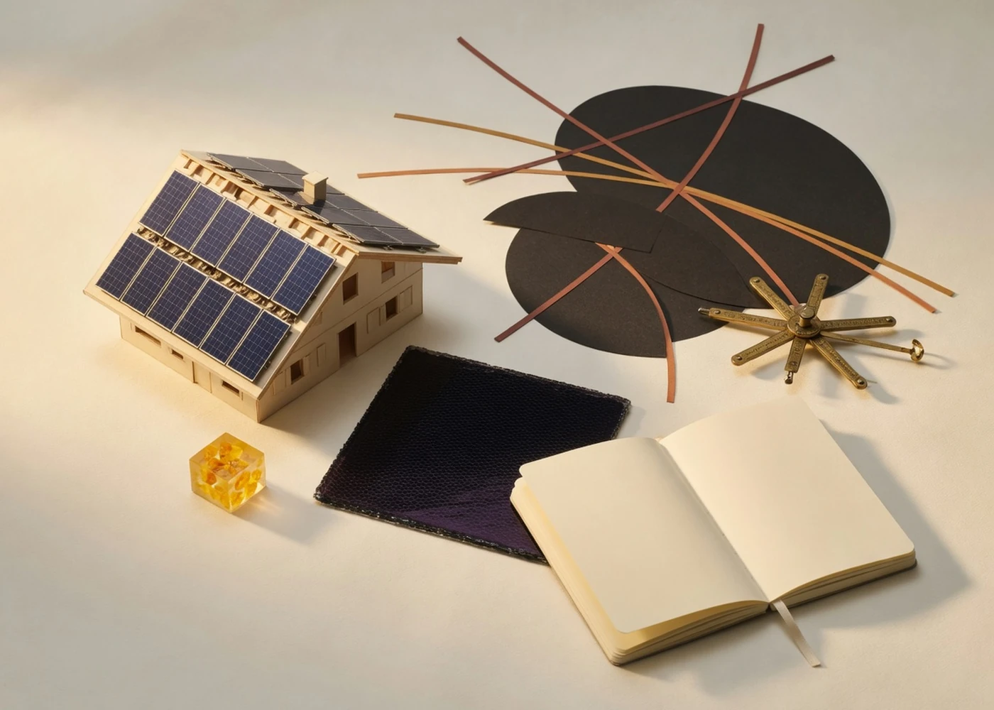 Planungsunterlagen und Solarmodell als Symbolbild für den Solar-Ratgeber
