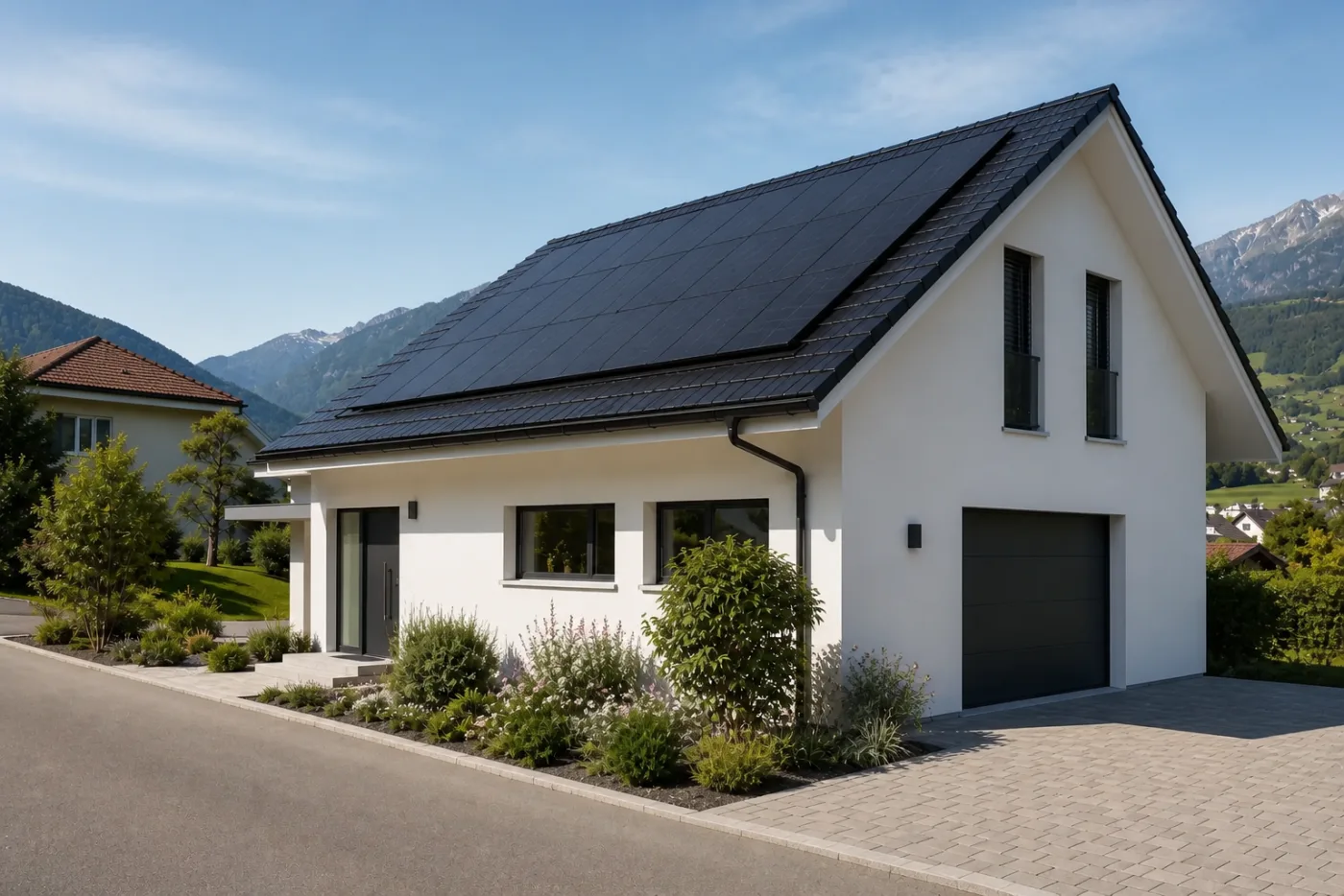 Fertig saniertes Schweizer Wohnhaus mit harmonisch integrierter Photovoltaikanlage