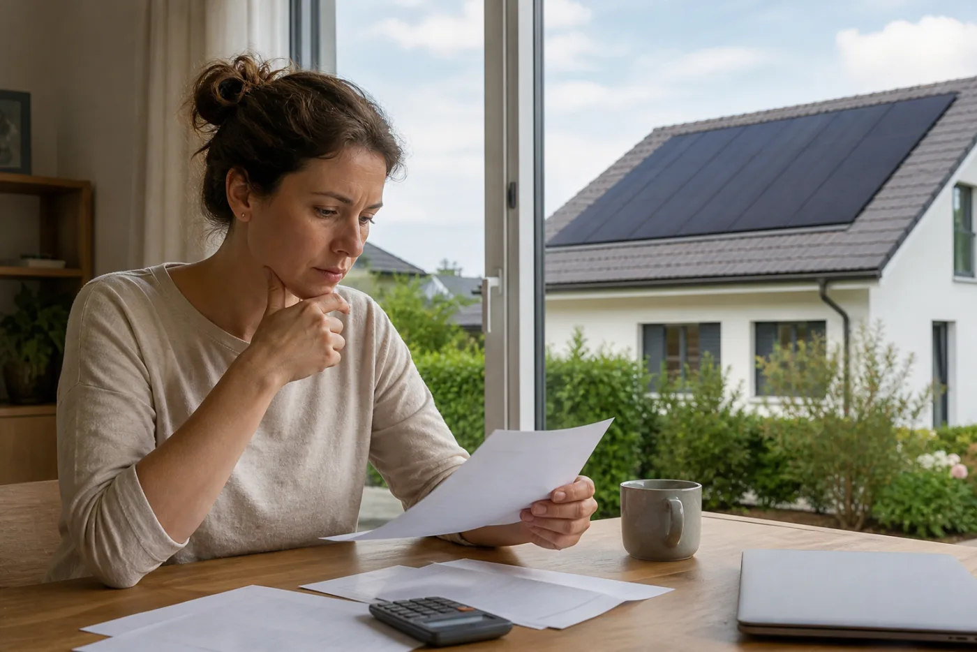 Solarberater und Hauseigentümer vergleichen Netzabrechnung und Rückliefertarif an einem Tisch