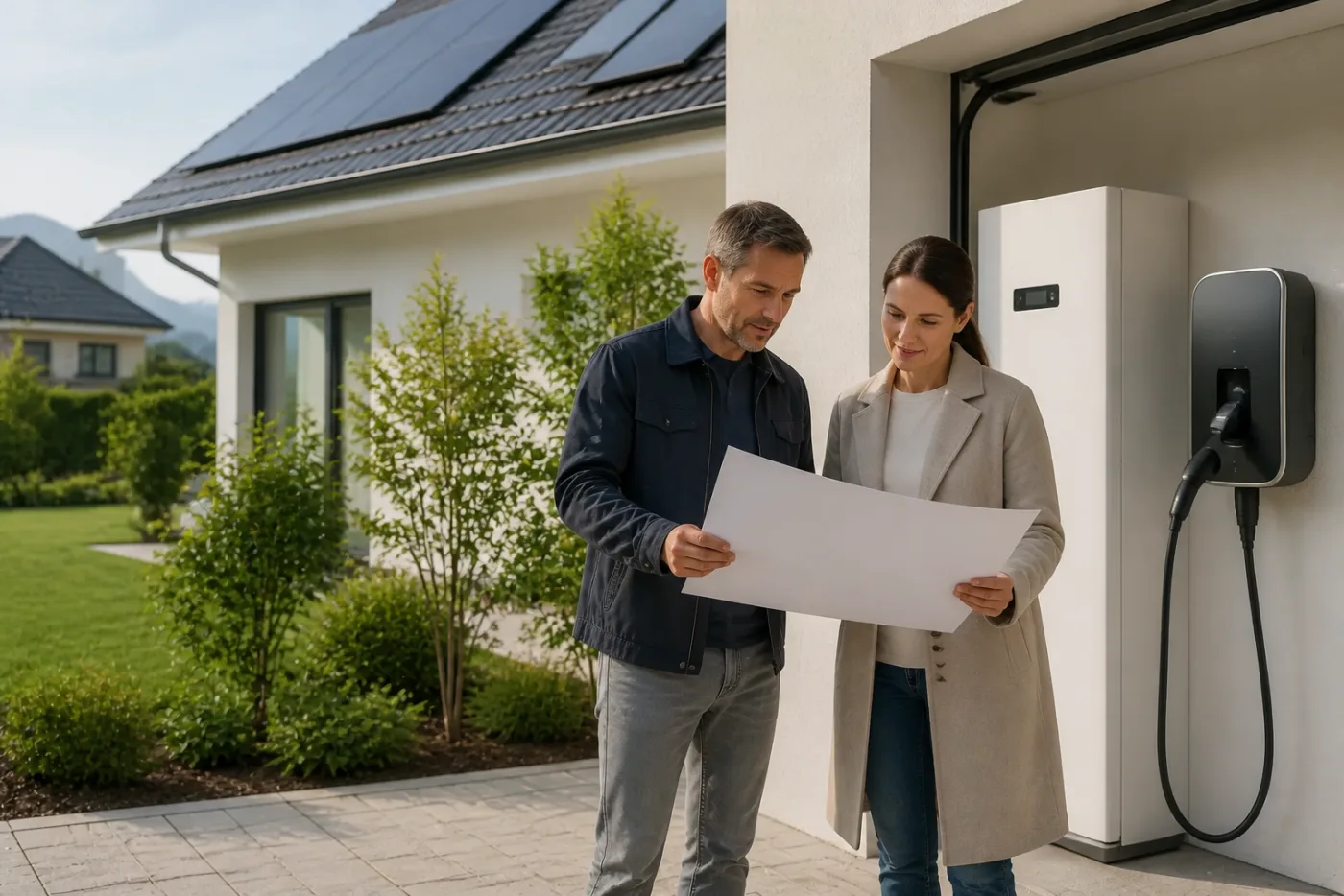 Energiemanagement und Haussteuerung mit PV- und Wärmepumpendaten auf einem Tablet